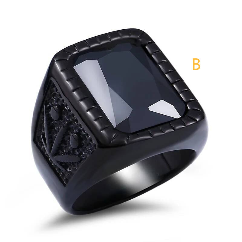 Black & Red Stone Vintage Rock Ring - Stainless Steel Gothic Statement Jewelry