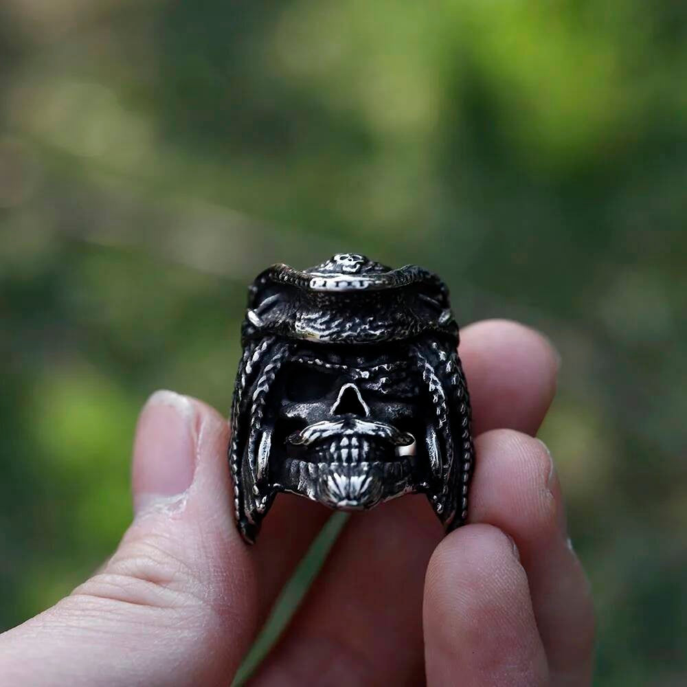Pirate Captain Skull Ring - Vintage Stainless Steel Gothic Jewelry for Teens