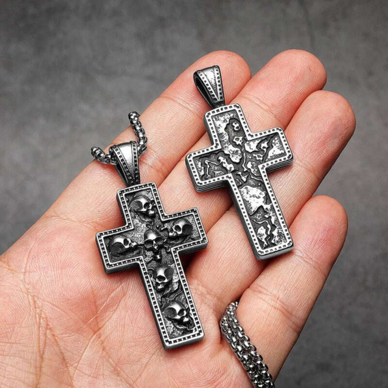 316L Stainless Steel Reversible Skull Cross Pendant Necklace
