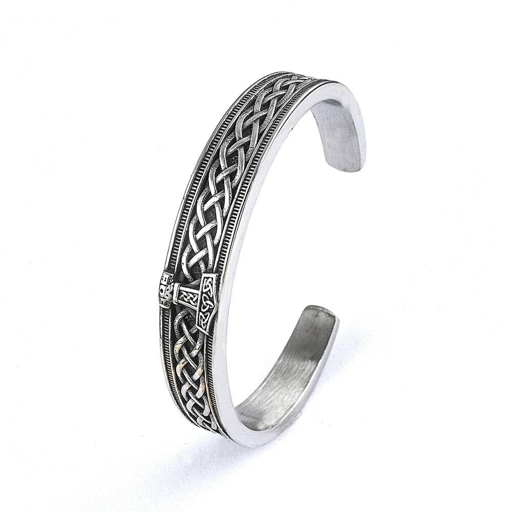 Viking Thor’s Hammer Rune Bracelet – Nordic Mjölnir Cuff Style A