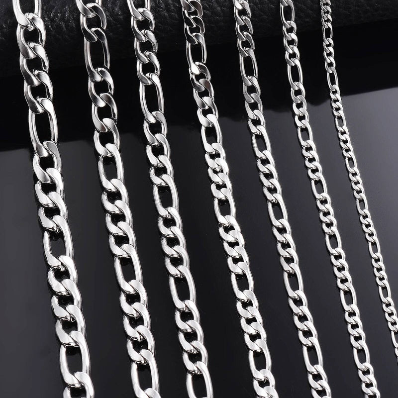 1 piece 3mm/3.8mm/4.5mm/5mm/6mm/7mm/7.5mm Figaro Link Jewelry Classic Curb Necklace Stainless Steel Chain for Men Women