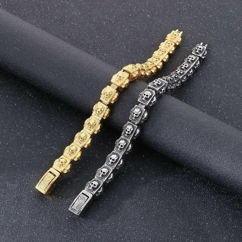 14mm Skull Bone Charm Bracelet Men Punk Stainless Steel 316L Jewelry