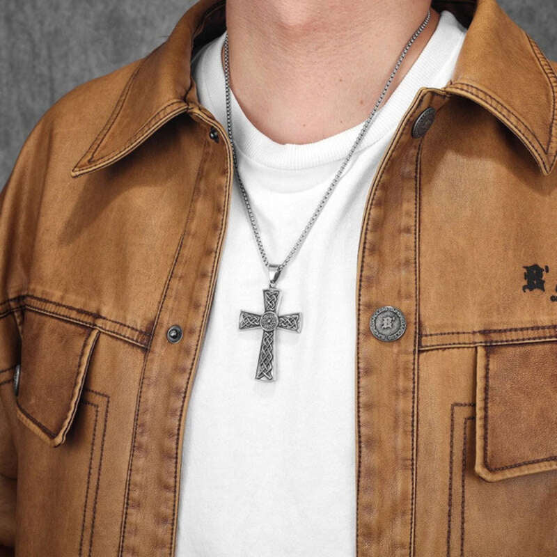 Celtic Cross Pendant Necklace, Elegant Silver Religious Jewelry with Intricate Knot Design
