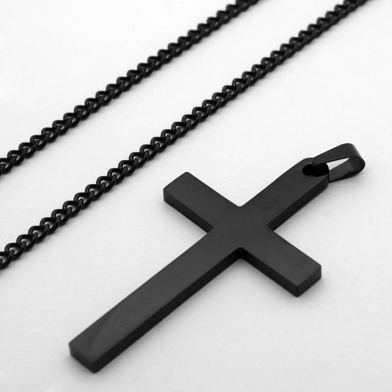 316L Stainless Steel Cross Pendant Chain Necklace For Men Religion Jewelry Accessories Male Black