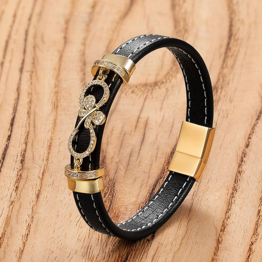 Punk Vintage Infinite Shape Decoration Classic Leather Retro Charm Bracelet Pattern 8 Bangle Trendy Male Jewelry Gold-A