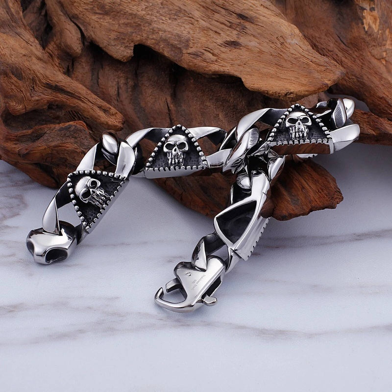 Dark Gothic Skull Chain Bracelet For Men Boy 316L Stainless Steel Jewelry