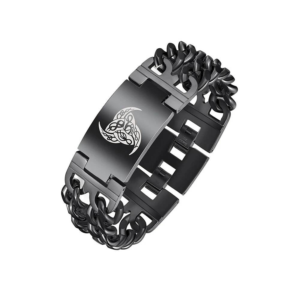 Black Stainless Steel Wolf Head Bracelet – Viking Chain Style J