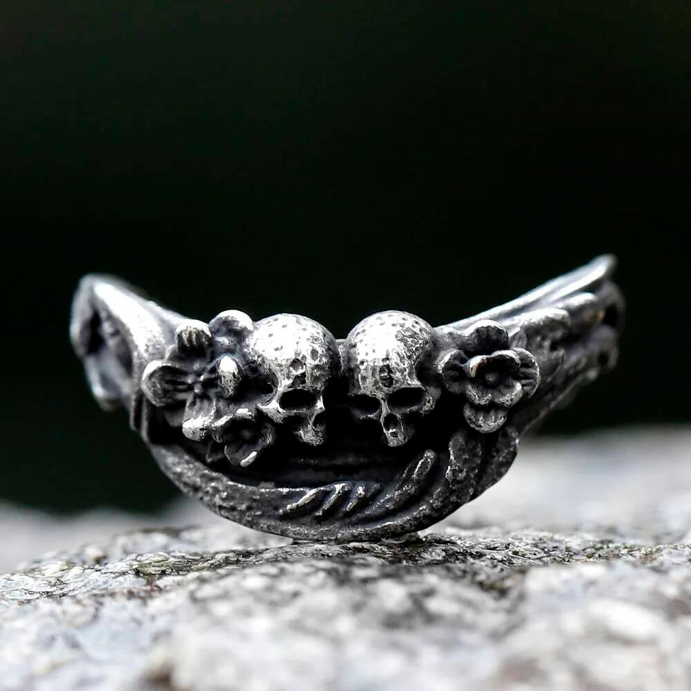 Vintage Gothic Skull Ring – 316L Stainless Steel Skeleton Statement Band B STYLE
