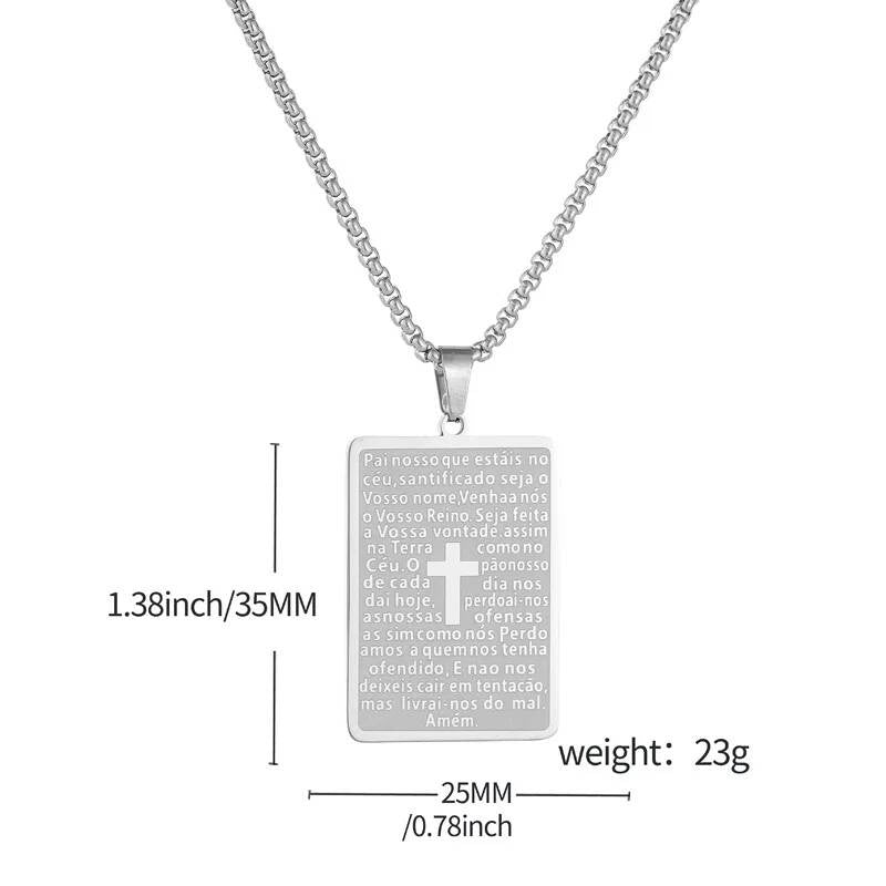 316L Stainless Steel Tag Pendant Cross Chain Necklace For Men Religious Accessories