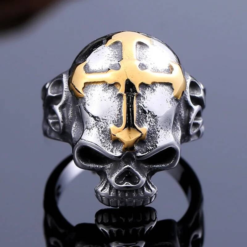 Cross & Skull Skeleton Ring – 316L Stainless Steel Gothic Biker Statement Band