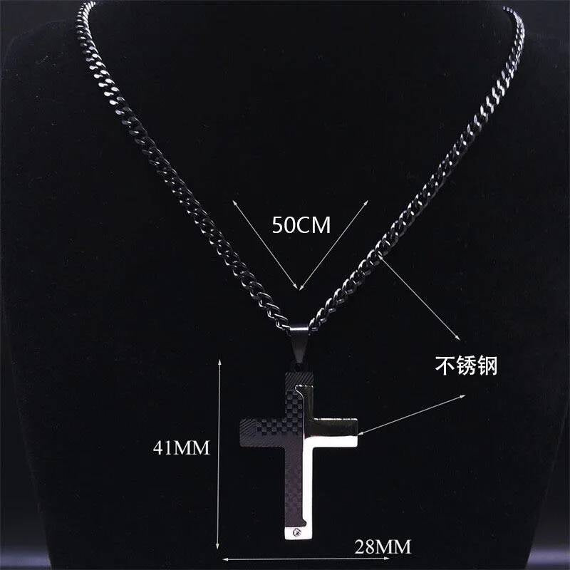 Cross Necklace For Men Stainless Steel Pendant Cuban Chain Male Jewelry Accessories