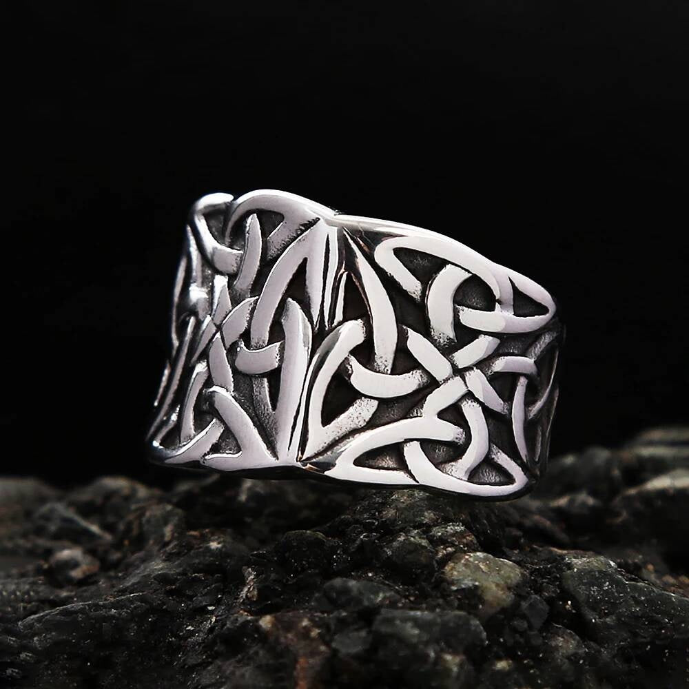 Viking Celtic Knot Ring - Stainless Steel Norse Biker Jewelry for Men & Women