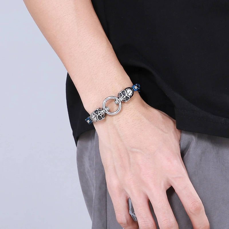 6mm Colorful Royal Skull Bone Chain Bracelet Men Stainless Steel Jewelry