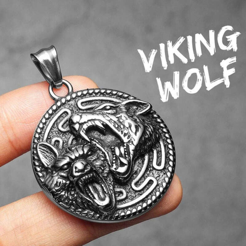 Dual Wolf Pendant Necklace, Fierce Silver Tribal Jewelry with Howling Wolves Design N1503-Only Pendant-S