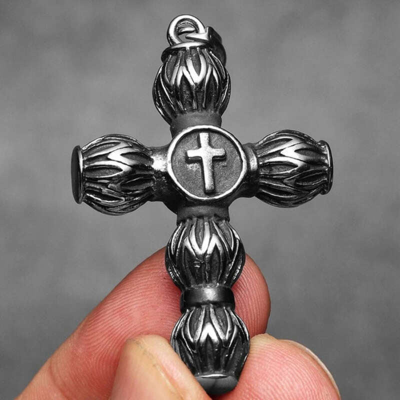 316L Stainless Steel Torch Cross Pendant Necklace