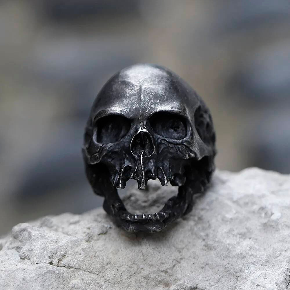 Large Fierce Skull Ring - Vintage Stainless Steel Gothic Punk Jewelry