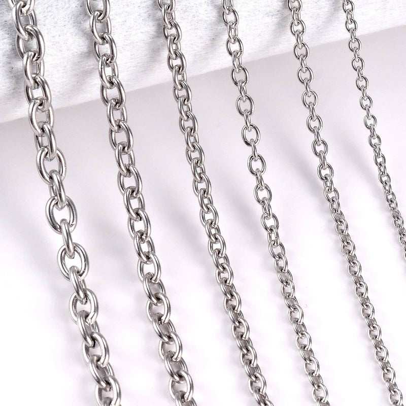 1Pc Width 1.5mm-6mm Stainless Steel Cross O Chain For Women Men DIY Jewelry Thin Bracelet Necklace