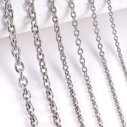 1Pc Width 1.5mm-6mm Stainless Steel Cross O Chain For Women Men DIY Jewelry Thin Bracelet Necklace