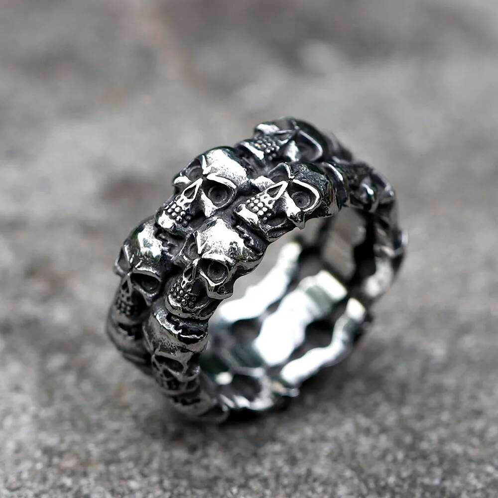 Aegishjalmur Skull Ring - Viking Symbol Stainless Steel Gothic Jewelry