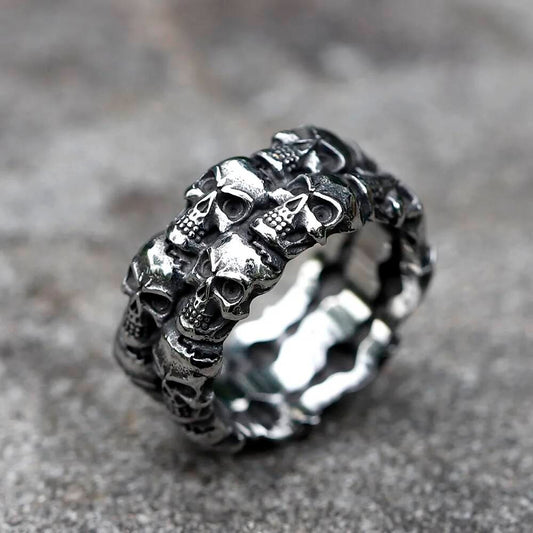 Aegishjalmur Skull Ring - Viking Symbol Stainless Steel Gothic Jewelry