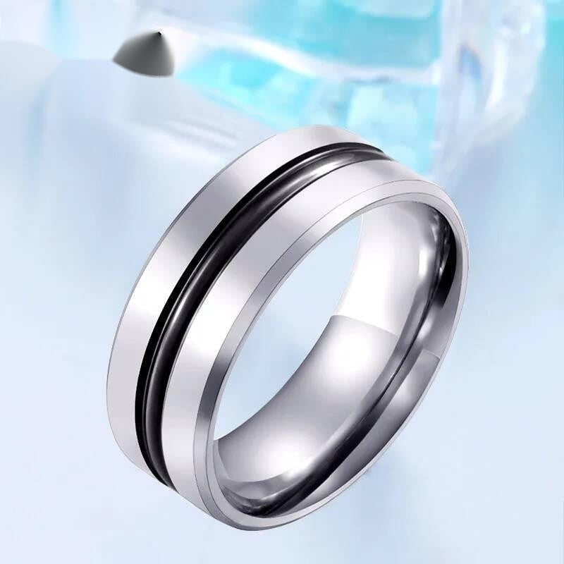 Stainless Steel Gold Inlay Ring 8mm Classic Two-Tone Wedding Band