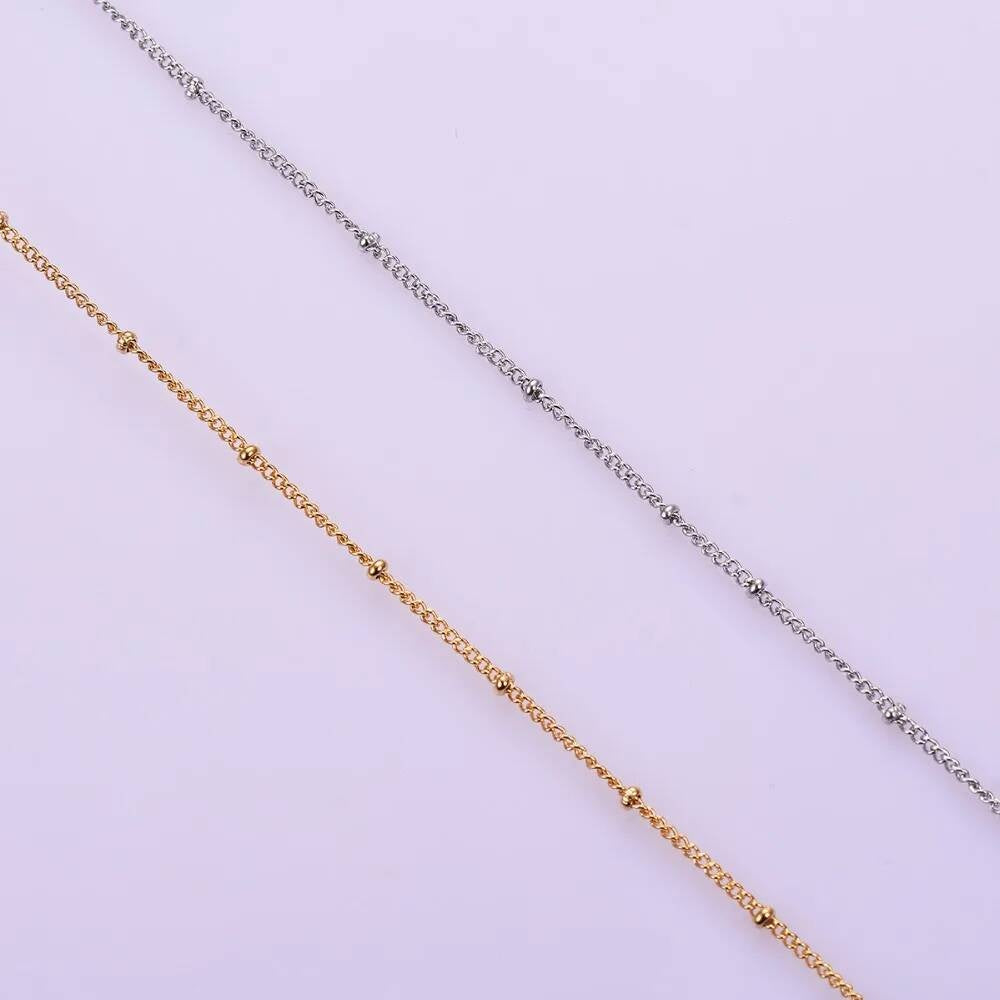1Pc Width 1.5mm Stainless Steel Bead Link Chain DIY Making for Pendant Necklace Bracelet Foot Jewelry