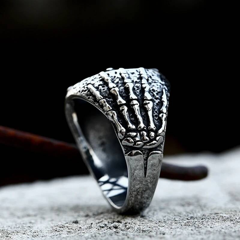 316L Stainless Steel Pentagram Ring Gothic Skull Biker Jewelry