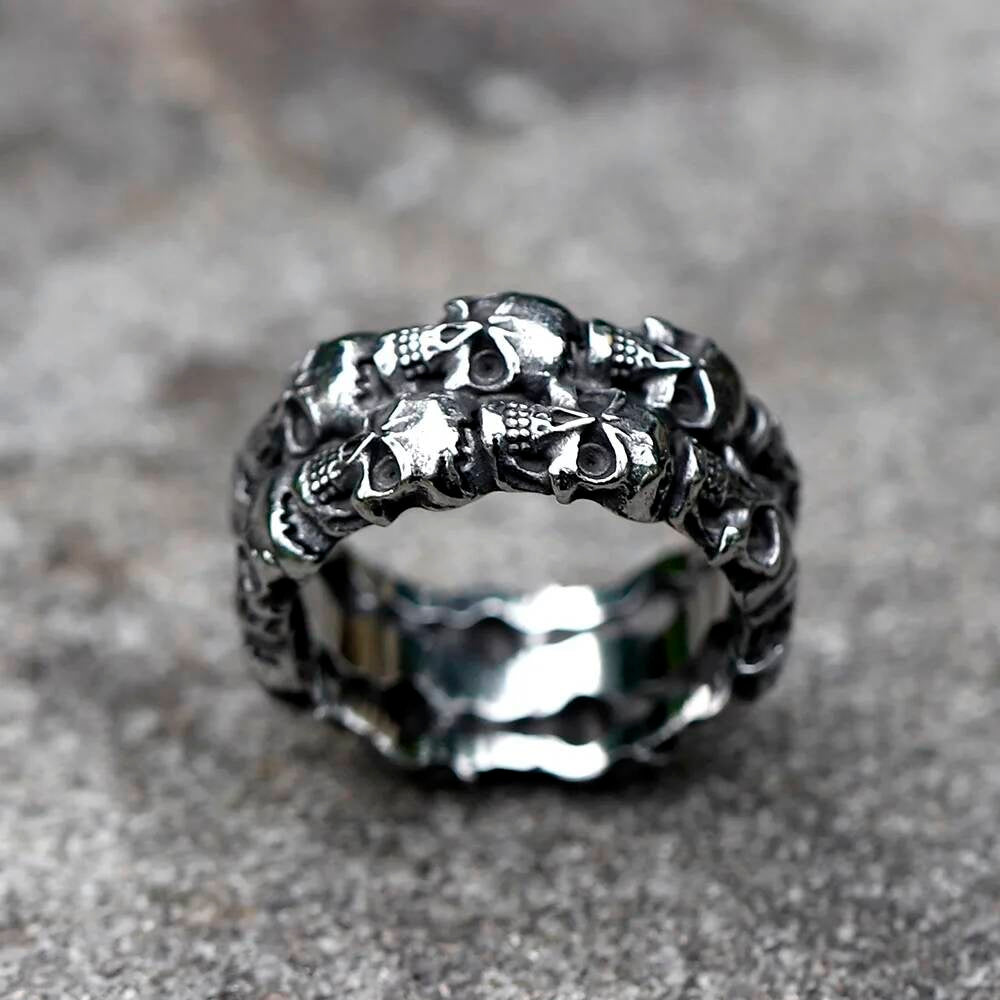 Aegishjalmur Skull Ring - Viking Symbol Stainless Steel Gothic Jewelry