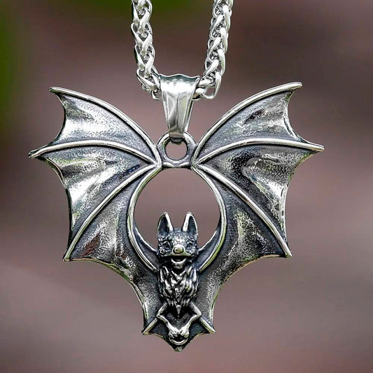 316L Stainless Steel Detailed Bat Pendant Necklace for Men Women Punk Gothic Biker Jewelry Gift