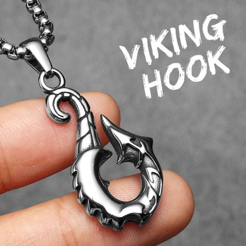 Scorpion Hook Pendant Necklace, Silver Tribal-Inspired Jewelry with Bold Design N1579-60cm Chain