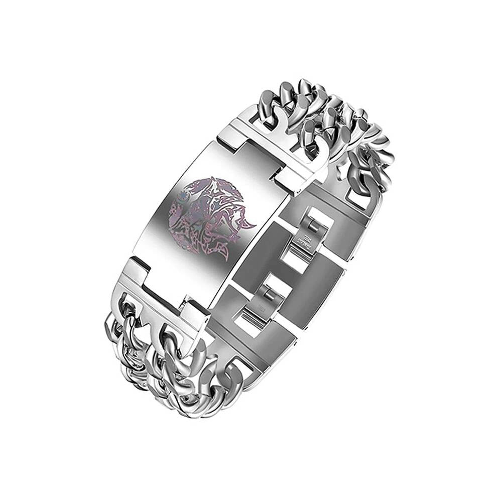 Black Stainless Steel Wolf Head Bracelet – Viking Chain Style A