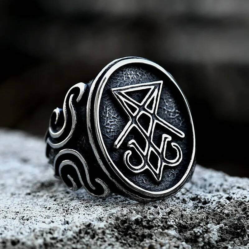 316L Stainless Steel Lucifer Sigil Ring Gothic Occult Jewelry