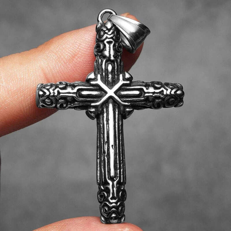 316L Stainless Steel Engraved Gothic Cross Pendant Necklace for Men