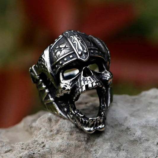 Mahakali Helmet Skull Ring - Gothic Stainless Steel Vintage Punk Jewelry