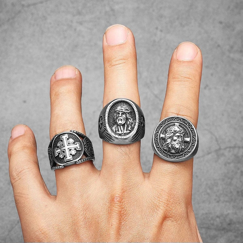 Crusader Cross Ring 316L Stainless Steel Punk Rock Jewelry for Men