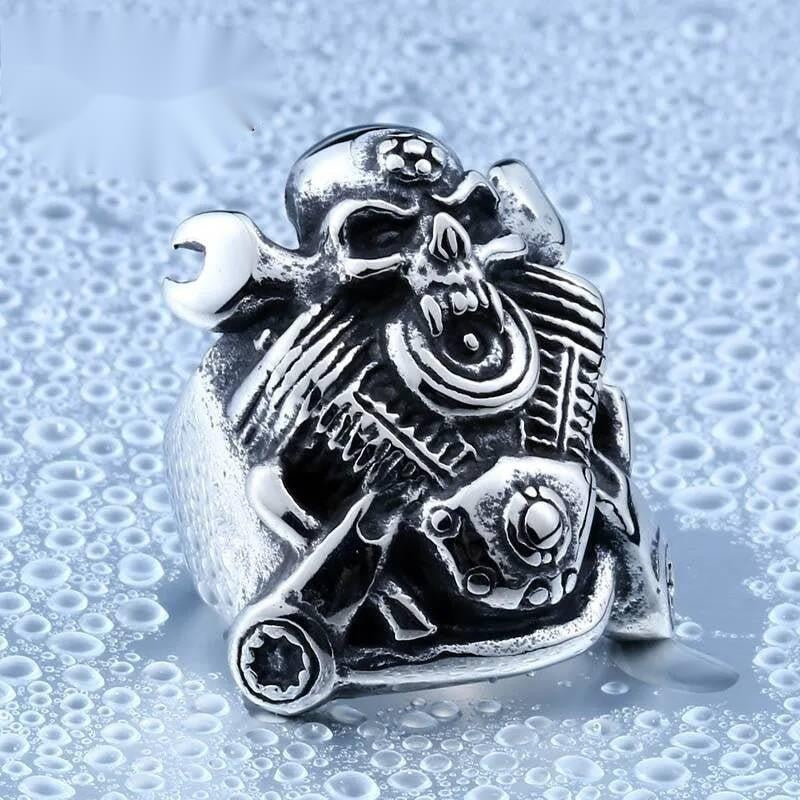 Motorcycle Skull Biker Ring – 316L Stainless Steel Statement Band