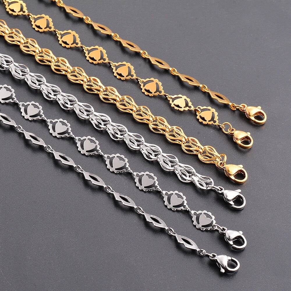 1Pc Length 21-70cm Stainless Steel Gold Color Lip Love Heart Handmade Link Chain Necklace
