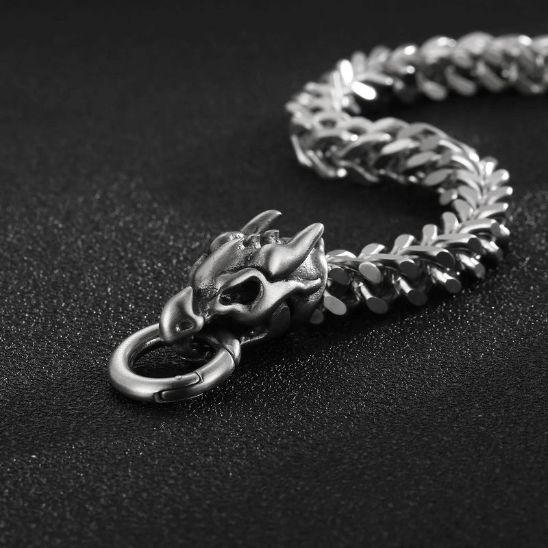 8mm Dinosaur Skull Bone Bracelet Men Stainless Steel Fashion Mesh Chain Jewelry