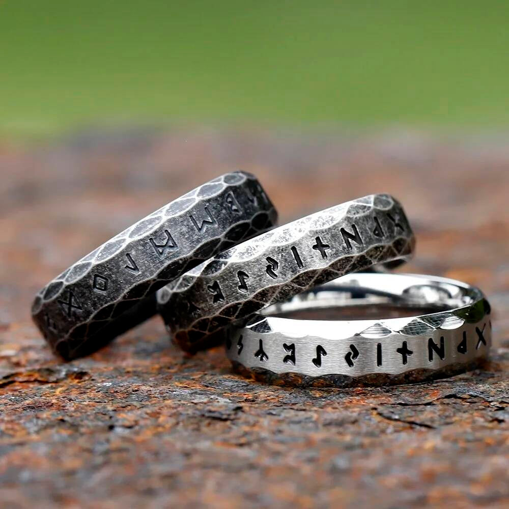 6 mm Vintage Viking Rune Ring – 316L Stainless Steel Norse Amulet (Unisex)