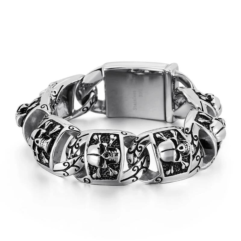 2 Styles Pirate Skull Bone Bracelet Men 316L Stainless Steel Punk Rock Party Jewelry Steel Color 1
