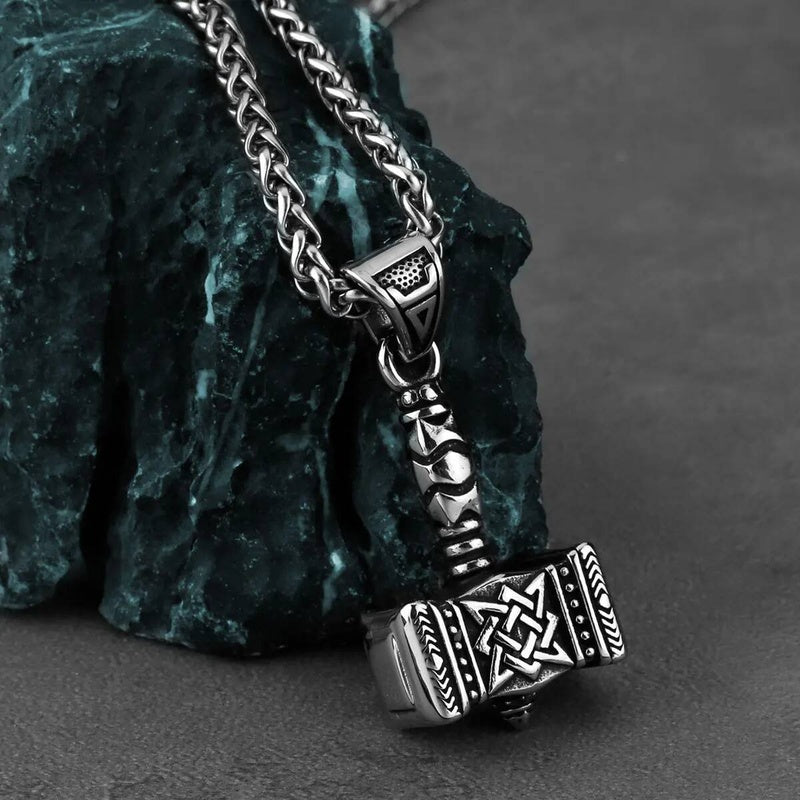 Viking Axes & Valknut Rune Necklace – Norse Warrior Stainless Steel Pendant