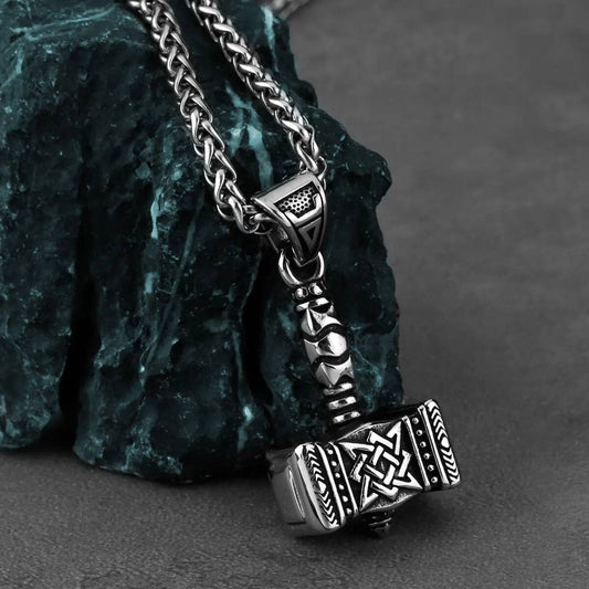 Viking Axes & Valknut Rune Necklace – Norse Warrior Stainless Steel Pendant