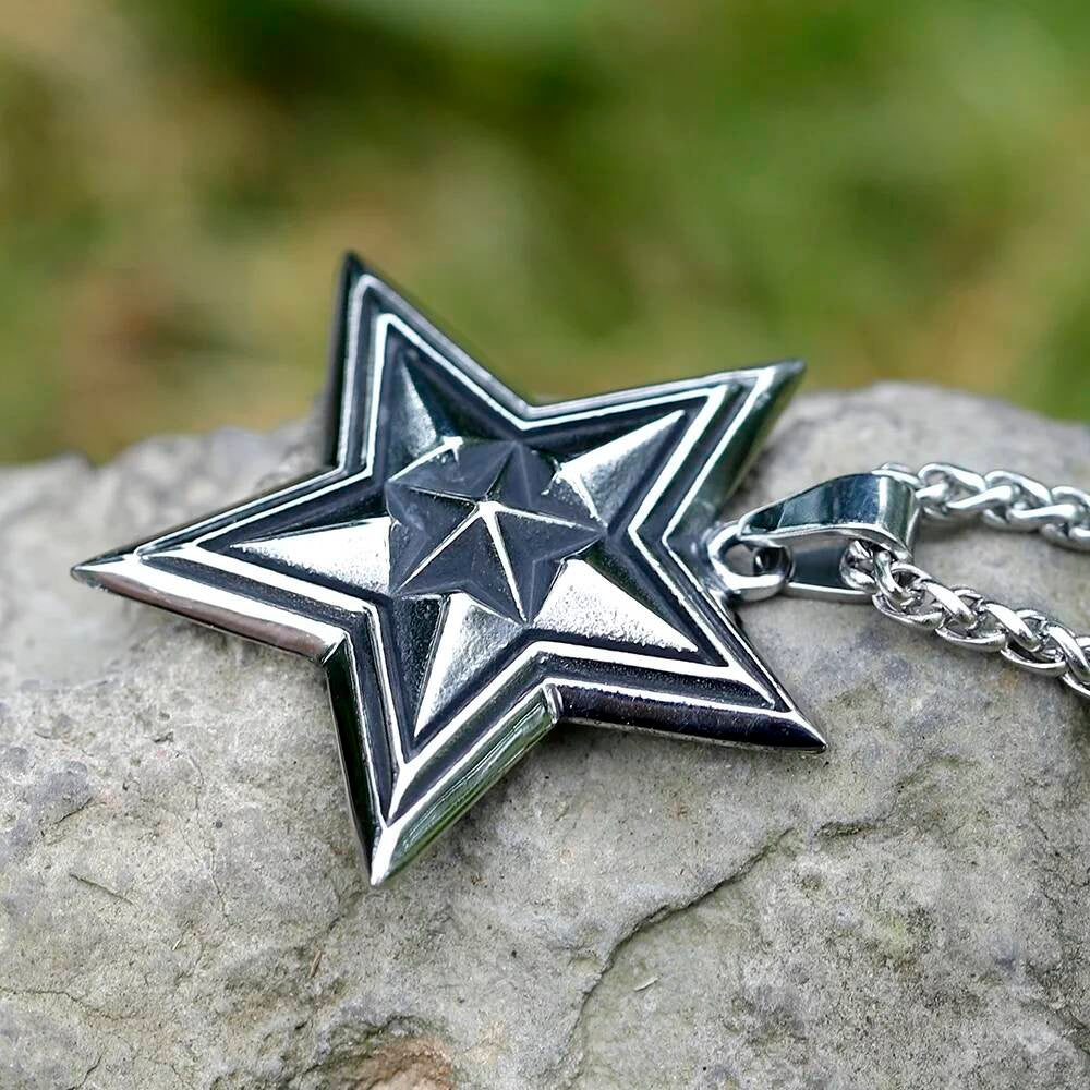 Men's 316L stainless-steel vintage five-pointed star Pendant Necklace geometry