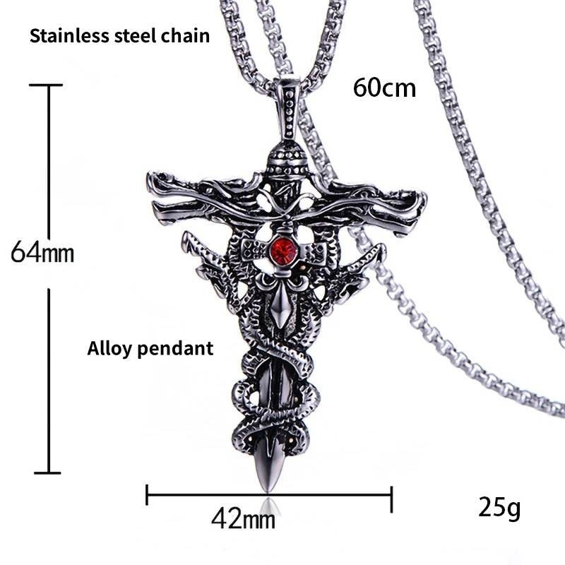 Vintage Flame Cross Pendant 60Cm Length Chain Necklace For Men Women Goth Jewelry Accessories 2 60cm