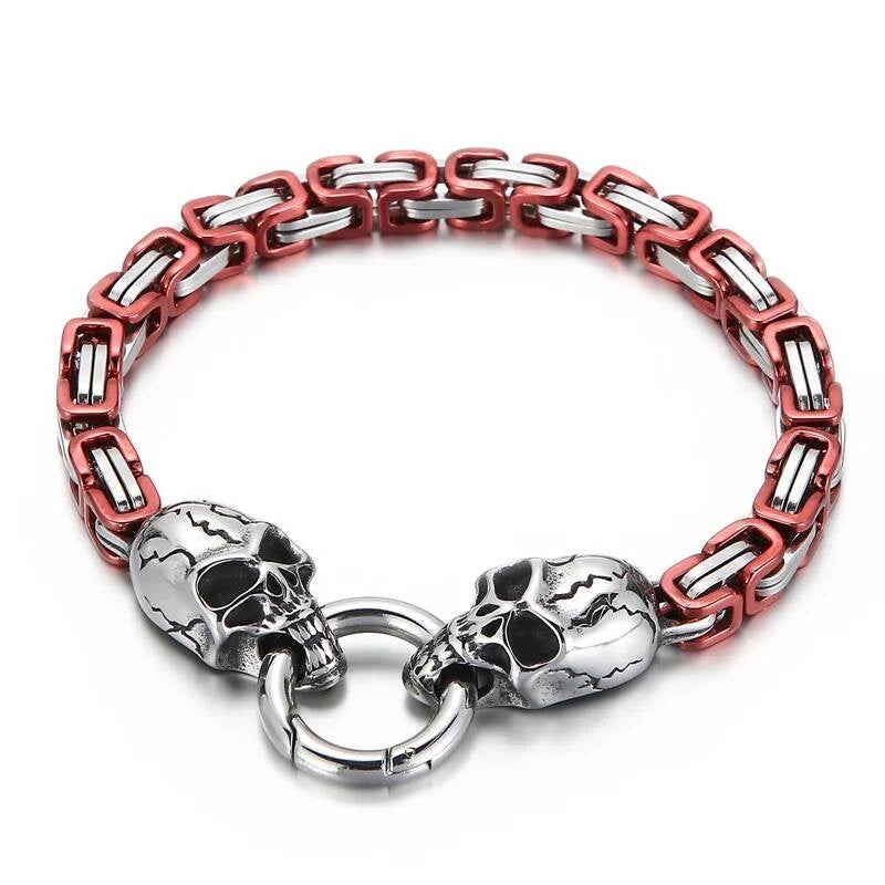 6mm Colorful Royal Skull Bone Chain Bracelet Men Stainless Steel Jewelry Red