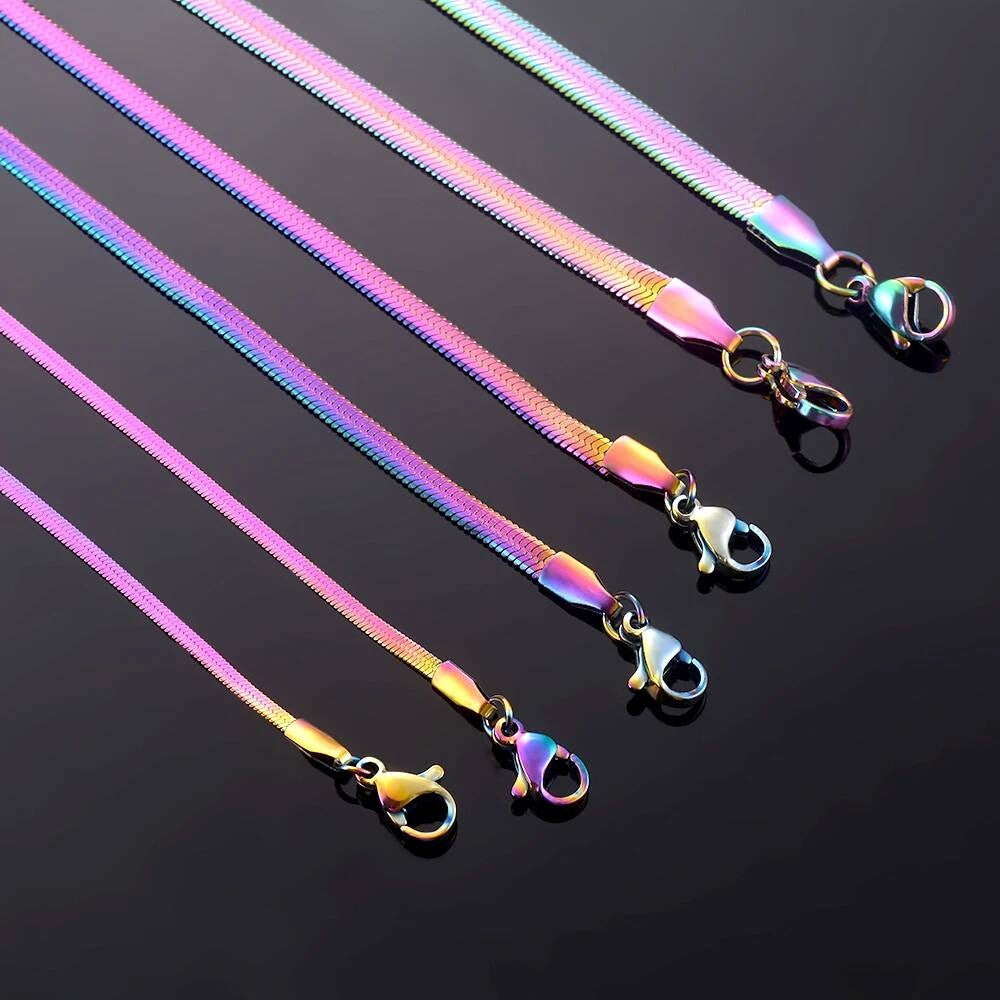 1 piece Width 2mm/3mm/4mm/5mm Rainbow Color Snake Chain Herringbone Choker Necklace For Women Not allergic
