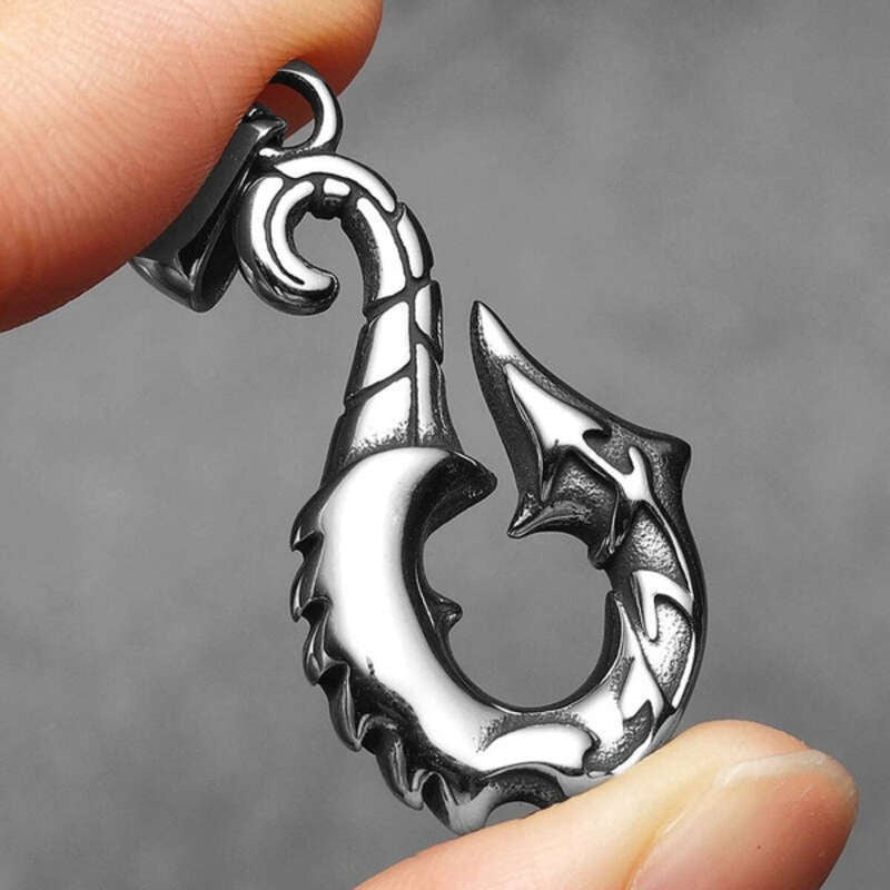 Scorpion Hook Pendant Necklace, Silver Tribal-Inspired Jewelry with Bold Design
