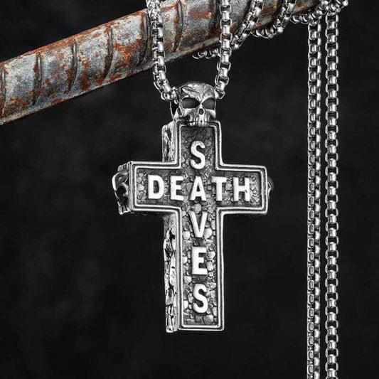 316L Stainless Steel “Death Saves” Skull Cross Pendant Necklace