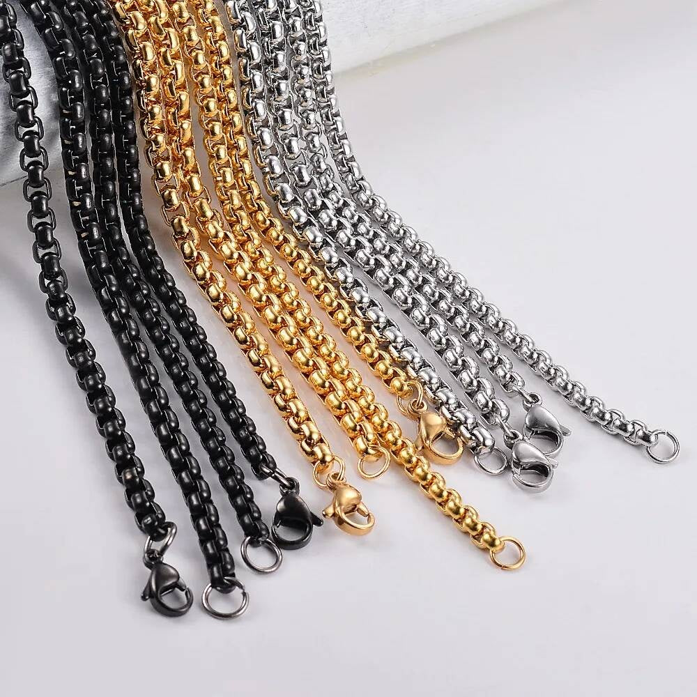 1 piece 3.5mm/4mm Stainless Steel Square Pearl Chain figaro chain necklace for Pendant Men Women Necklace Jewelry