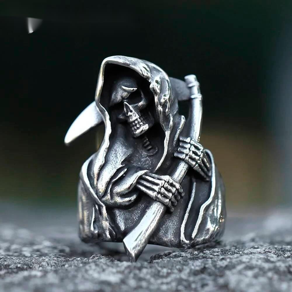 Sickle Caarium Skull Ring - Gothic Stainless Steel Biker Punk Jewelry